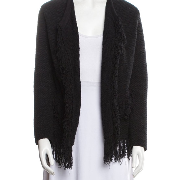 Anthropologie Maje Black Maldives fringe tweed open style  cardigan size small - Picture 6 of 8